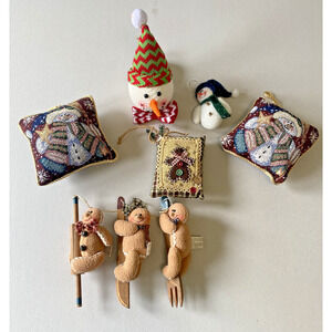 Christmas Ornament Lot Gingerbread Kitchen Utensils Small Needlepoint Pillows